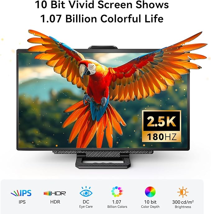 24" 180Hz Gaming Monitor, 2.5K 2560x1440 QHD Fast IPS 112.5% sRGB Large Portable Monitor, Height & Rotation Adjustable Stand Type-C HDMI Eye Care External Screen for Laptop Phone PS4&5 Switch Xbox