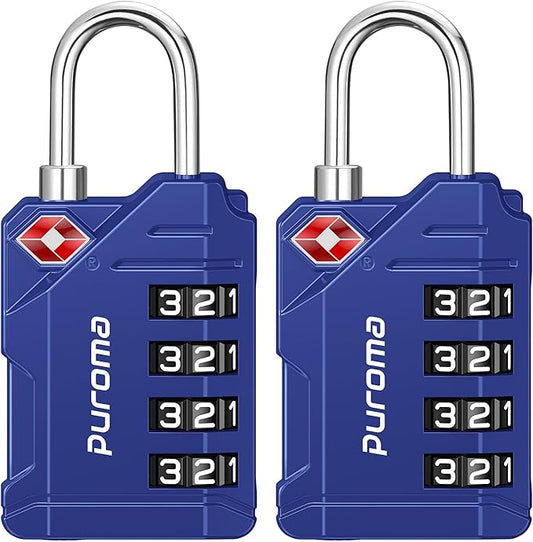 Puroma TSA Approved Luggage Locks, 2 Pack 4 Digit Resettable Travel Combination Code Lock with Zinc Alloy Body for Suitcase, Backpack, Laptop Bag, Gym Locker, Toolbox (Blue)