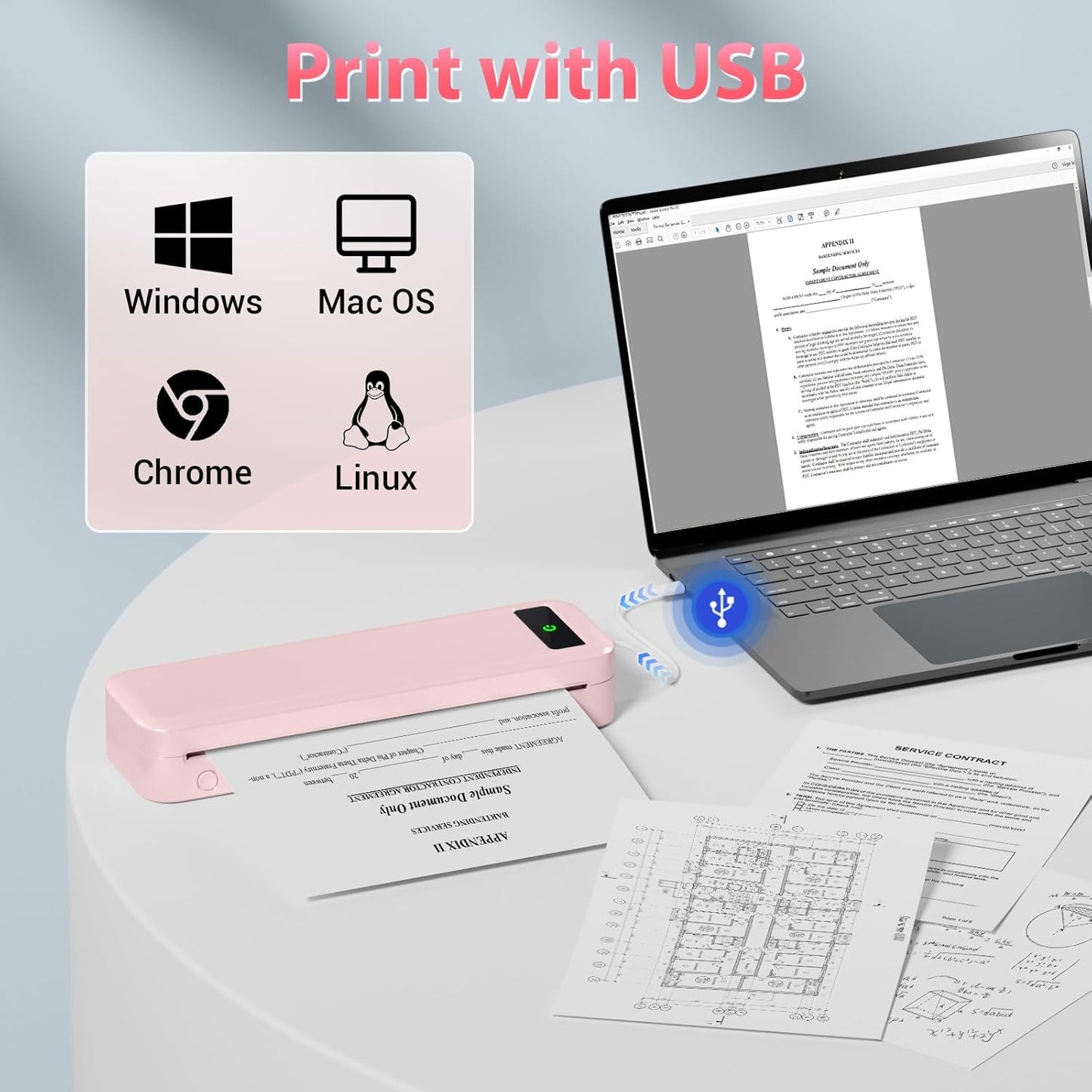 COLORWING Portable Printer Wireless for Travel, M835 Bluetooth Thermal Printer for iOS Android, 8.5" x 11" US Letter Mobile for Laptop, Vehicle Home Use, School