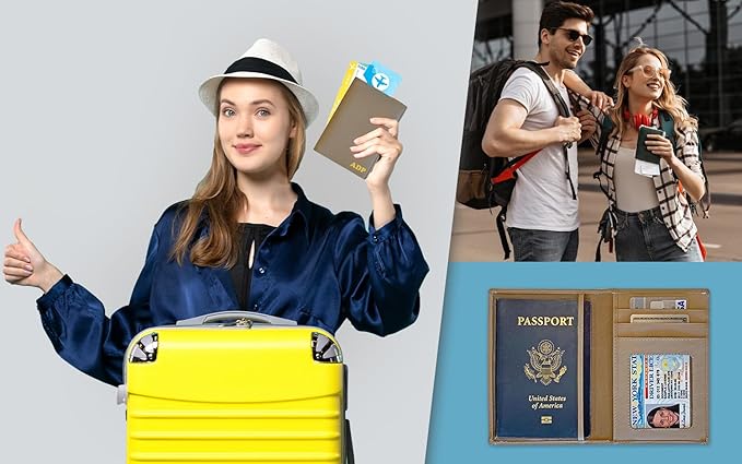 Personalized Monogrammed Taupe Leather RFID Passport Wallet and 2 Luggage Tags