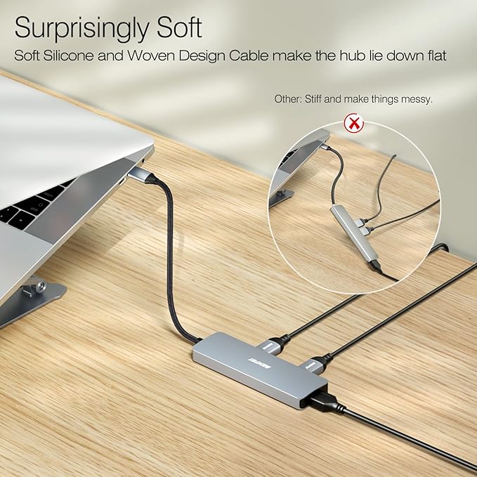 BENFEI USB C Hub 5-in-1 with 4K HDMI(Certified), 100W Power Delivery, 3 USB-A, Silicone Cable, Aluminum Case Compatible with MacBook Pro/Air, iPad Pro, iMac, iPhone 15 Pro/Pro Max, XPS, Thinkpad