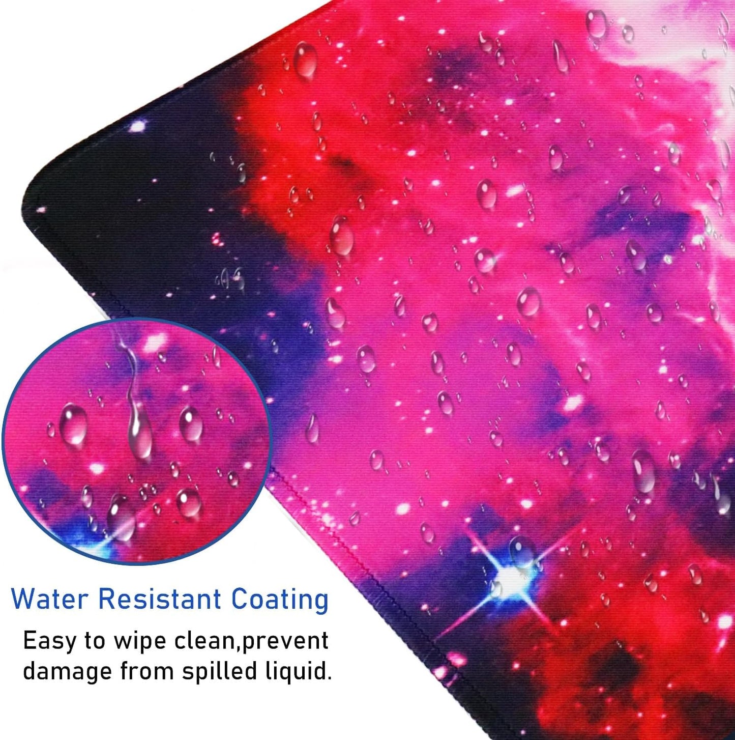 Large Extended Gaming Mouse Pad with Stitched Edges, (31.5X15.7In) Durable Non-Slip Natural Rubber Base, Waterproof Computer Keyboard Pad Mat for Esports Pros/Gamer/Desktop/Office/Home, Galactic Blue