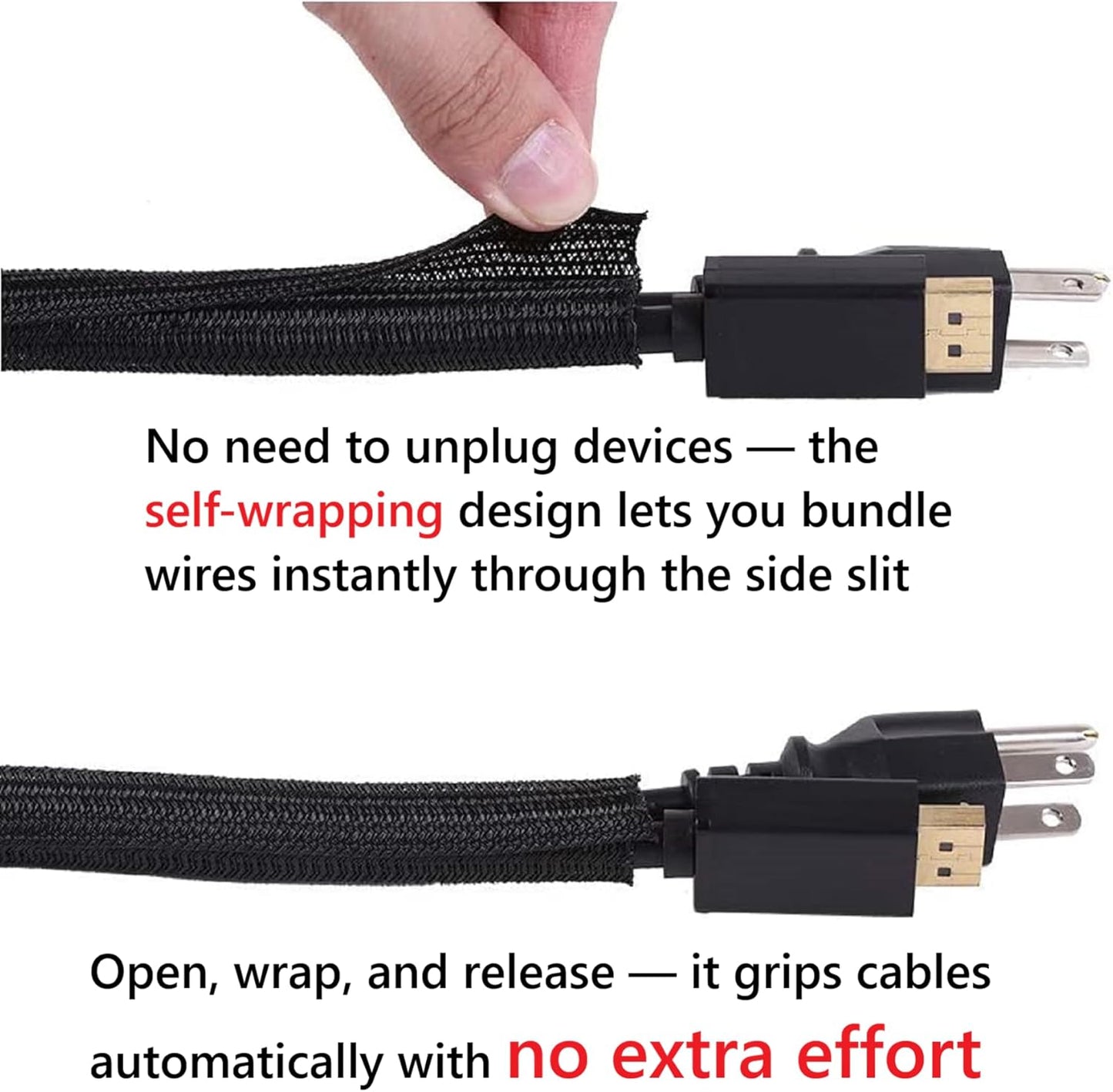 1/2" x 10ft Black/White Cable Sleeve - Protects Cords from Pets & Organizes Wires - Modern Style - Polyester Material - Flame Retardant - Easy to Use & Cut