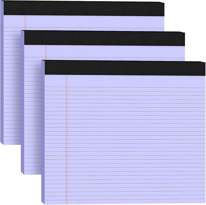 3 Pack Wide Legal Pads 11" x 9.5" (Landscape Format) Purple College Ruled Note Pad Narrow Ruled 30 Sheets per Notepad Perforated Writing Paper with Thick Backboard Horizontal Pads of Paper