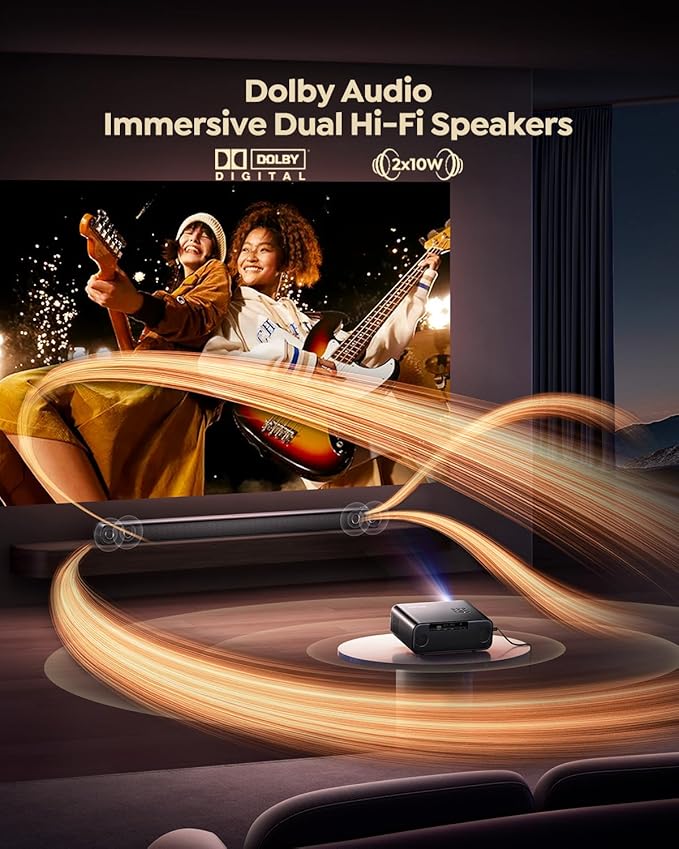 [Netflix-Licensed/4K Supported] Smart Outdoor Projector with WiFi6 and Bluetooth, 800ANSI Movie Projector, DoIby Audio with Dual Speakers, AI Auto Focus with Built-in Apps Proyector, Upgraded P62 Pro