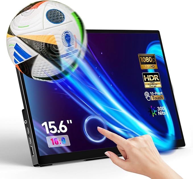 Portable Monitor Touchscreen 15.6" 1080P Touch Screen IPS USB-C HDMI Computer Monitor HDR FreeSync Eye Care Plug and Play for PC MAC Phone Xbox PS4/ 5 Switch Chromecast Stick
