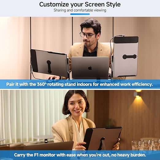 Maxfree F2 Triple Screen Laptop Screen Extender - 14'' Laptop Monitor Extender with 360° Rotation Stand, Plug & Play Compatible with Windows/Mac/Surface/Dex/Switch for 12-17'' Laptops