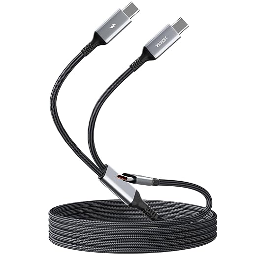 4ft 2-in-1 USB C Data Cable, Max 100W, Charge 2 Devices Simultaneously, Suitable for Fast Charging of i-Phone 17/16/16 Pro Max/15 Series, M-acBook Air/Pro, etc. (Braided, Black)