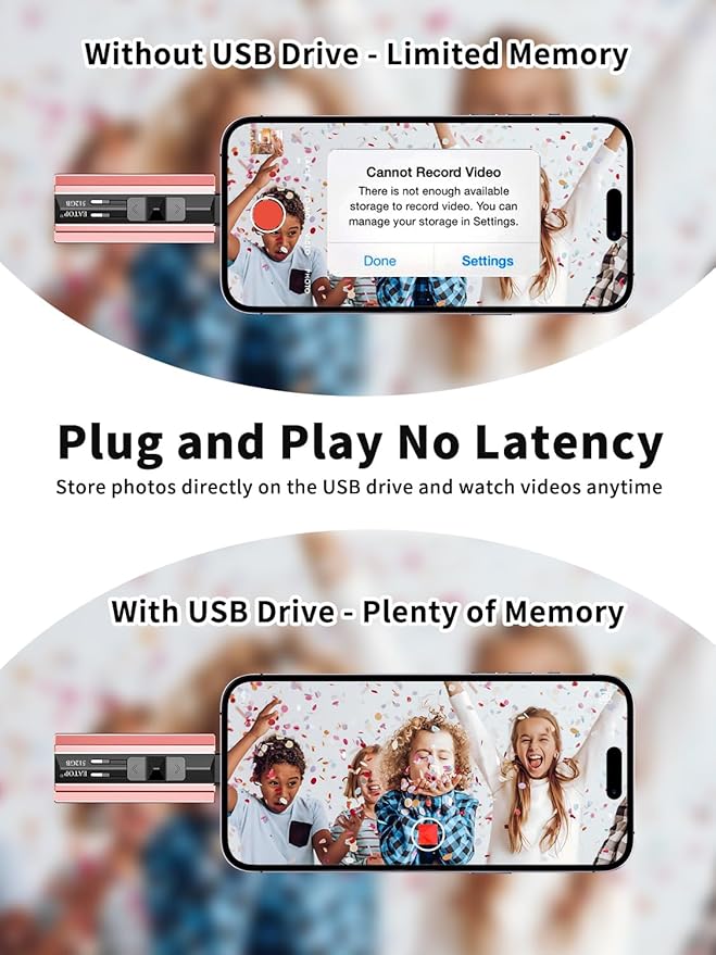 512GB Flash Drive Intended for iPhone iPad Android and Computers, 4 in 1 Photo Stick for Phone Memory Storage Easily Backup Photos Videos, Plug and Play, No Application Required (Light Pink)