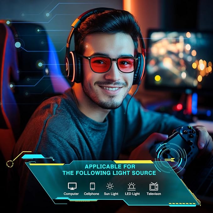 Sleep Glasses with Red Lens - 99.9% Blue Green Blocking for Computer, Gaming, TV, Phone Screens, Reduce Eyestrain, for Women & Men