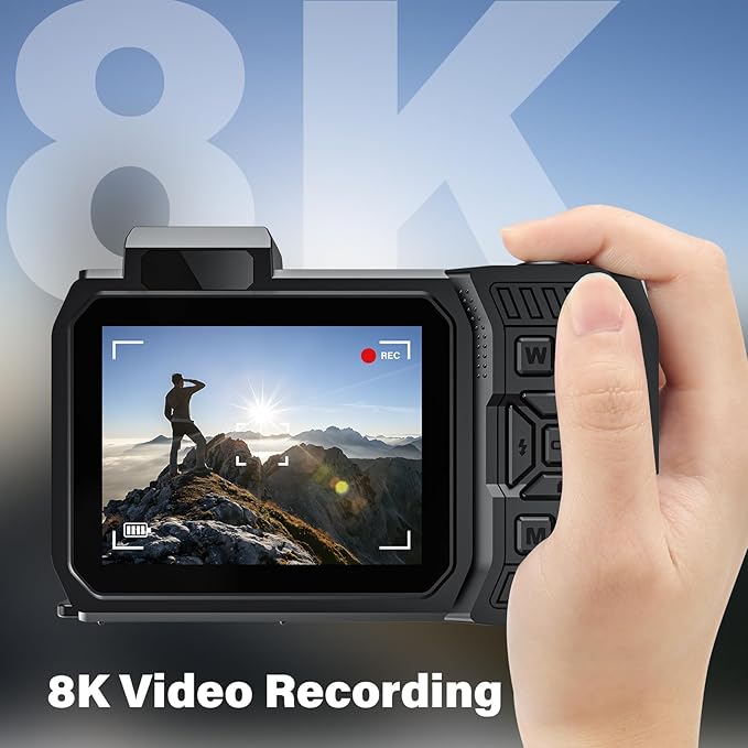 8K UHD 70MP WiFi Digital Camera with 64GB Card Rugged Waterproof Dustproof Shockproof Dual-Screen Selfie 33FT Underwater Camera for Snorkeling Autofocus Point and Shoot Digital Camera (Blue)