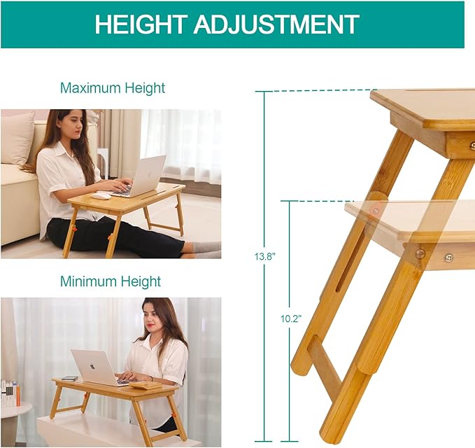 Lap Desk COIWAI Bed Table Desk Tray Desk for Bed for Laptop Writing Eating Laptop Desk with Tablet Slot, Adjustable Height Angle, Foldable Tray for Sofa Couch Floor, with Storage Drawer - Large
