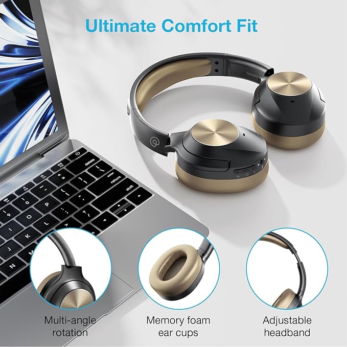 Upgrade Pro‑Level Hybrid Active Noise Cancelling Headphones with HD Sound, Wireless Bluetooth Headphones Over The Ear Unequaled Comfort, Vivid Deep Bass, for Home Office Travel Birthday Gift