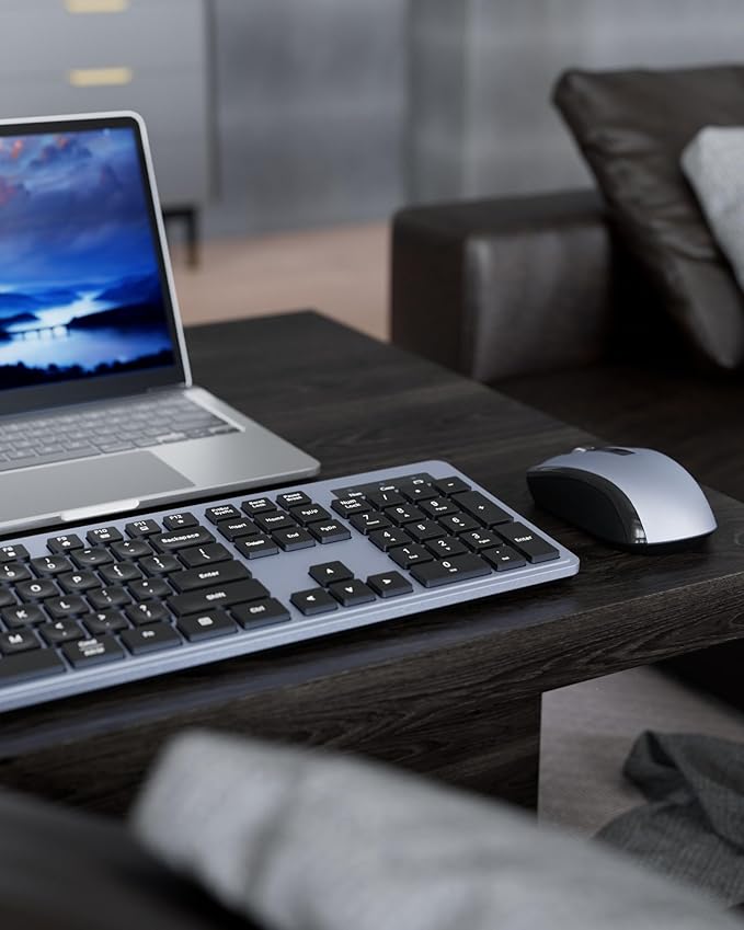 Wireless Keyboard Mouse Combo - 2.4Ghz Office Quiet Keyboard and Mouse Wireless - 104 Keys Full Size Ergonomic Keyboard for Laptop, Computer, PC, Notebook (Full Size Blue Purple Black)