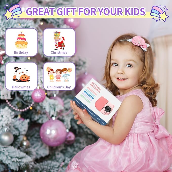 Rongta Instant Print Camera for Kids, Children Portable Photo Printer for Birthday Gifts, Kids Toys, 2.4 Inch Screen Kid Digital Camera for Girls Boys Age 3 4 5 6 7 8 9 10 (Purple)