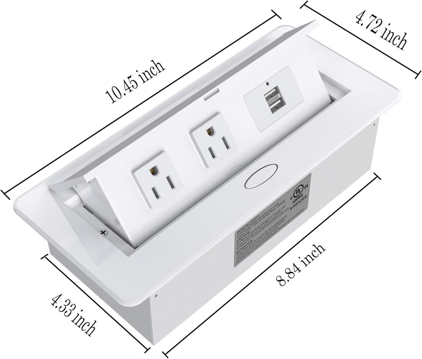 Pop up Power Strip,Recessed Electrical Outlet Power Hub Connectivity Box, Desktop Socket with 2 Outlets & 2 USB Charging Ports for Table Conference Room Countertop, UL Listed