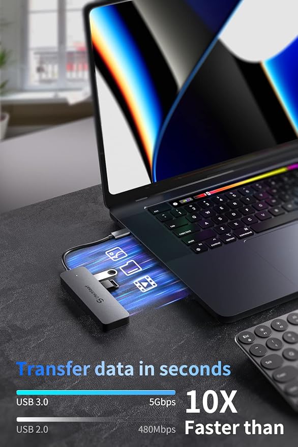 UtechSmart USB Hub, 4-Port USB 3.0 Hub, Ultra-Slim USB Adapter for Laptop, 5Gbps Fast Data Transfer, USB 3.0 Splitter for Dell, HP, MacBook (Grey)