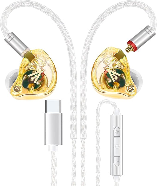 Vibes 202MC USB-C Wired Earbuds - HiFi in Ear Monitor Headphones - Noise Isolating Ear Buds w/ Mic - Clear Sound, Deep Bass & Comfort-Fit Earphones - MMCX to USBC, Silver Plated Cord, Carrying Case