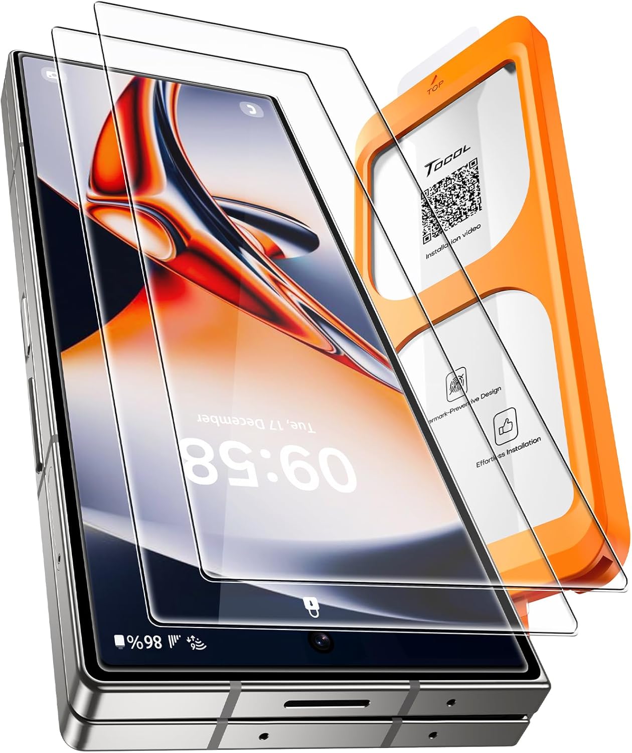 TOCOL for Samsung Galaxy Z Fold 7 Screen Protector 9H Hardness Military Grade Shatterproof HD Tempered Case Friendly Glass 2 Pack