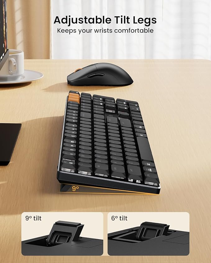 ProtoArc Mechanical Keyboard and Mouse, KM310 Wireless Rechargeable Aluminum Keyboard Mouse, 2.4G+Dual Bluetooth, Low Profile Keys, Red Switches, Multi-Device, for Windows/Mac - Black