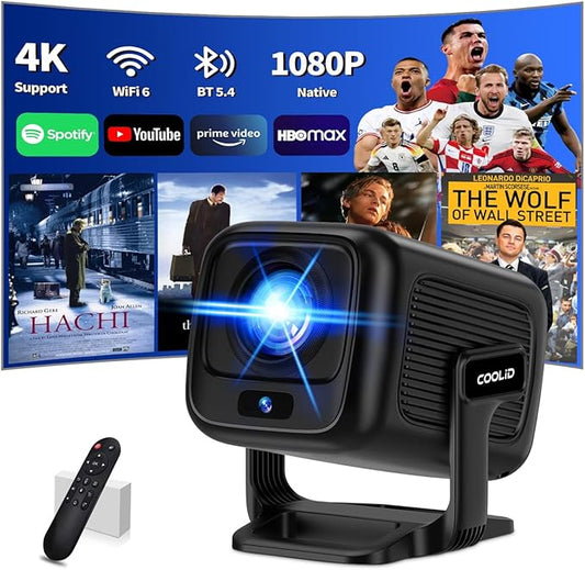 [Built-in App] Mini Projector 1080P FHD 4K Support Projector with Mouse Portable Projector with WiFi and Bluetooth 180° Adjustable Auto Keystone Portable Projector 4K