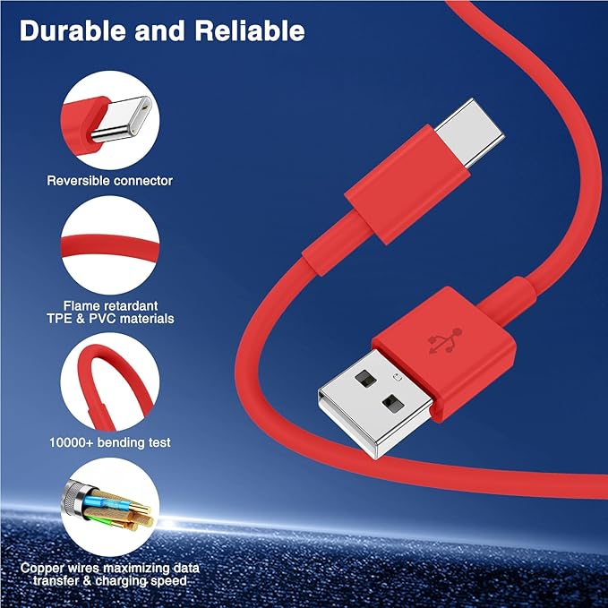 3-Pack Red [3.3FT+3.3FT+6FT] USB A to USB C Cable，USB to USB C Car Carplay Cable for iPhone Air 17 16e 16 15 Pro Plus Pro Max，for Galaxy S25/S24, for iPad Pro/Air/mini, for MacBook Pro/Air and More