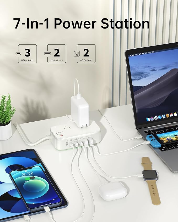 Power Strip with USB C Ports,65W USB Charging Station,Travel Extension Cord Fast Charging Hub for Cell Phones, Tablets, Laptops, and More