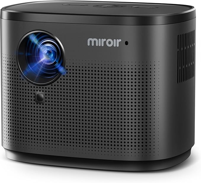 Miroir Mini Projector, Home HD Projector with Built-in Speaker, Auto Focus, Keystone Correction, Portable for Outdoor Movies, Compatible with Smartphone, TV Stick, Laptop, HDMI, USB