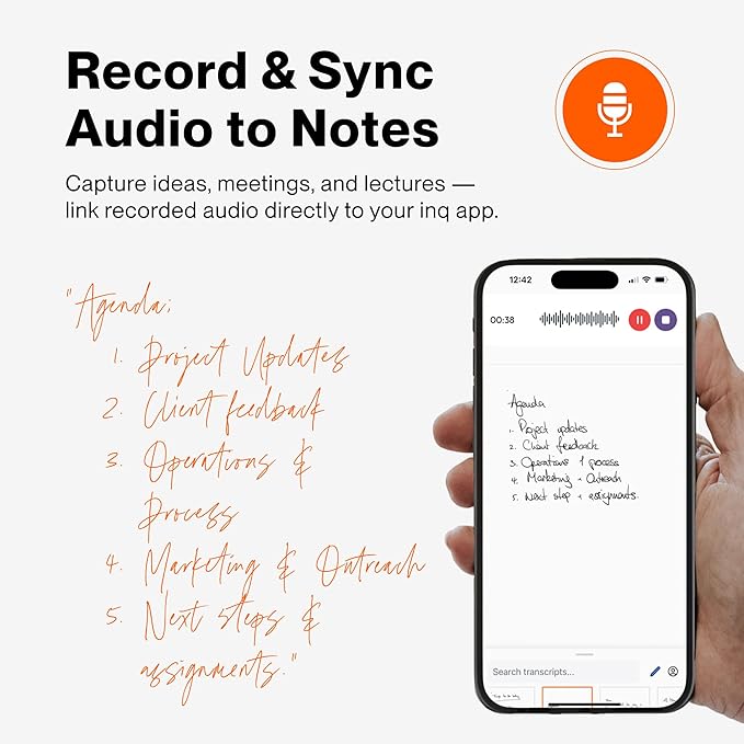 inq Smart Writing Set – Converts Handwriting to Text – Real Ink on Real Paper - AI Note Taking, Voice Recording and Transcription, For iPhone and Android - Smart Pen & Notebook (A5, Journal Size)