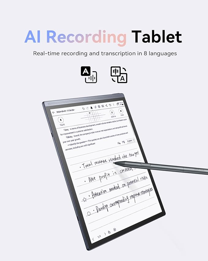 iFLYTEK AINOTE Air 2 Bundle with Black Folio Case, 8.2-inch AI Paper Tablet Writing Tablet, Digital Notebook with Pen, Voice-to-Text Transcription, Multi-Languages Chatgpt Support