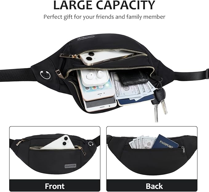 MAXTOP Large Crossbody Fanny Pack with 4-Zipper Pockets,Gifts for Enjoy Sports Festival Workout Traveling Running Casual Hands-Free Wallets Waist Pack Phone Bag Carrying All Phones