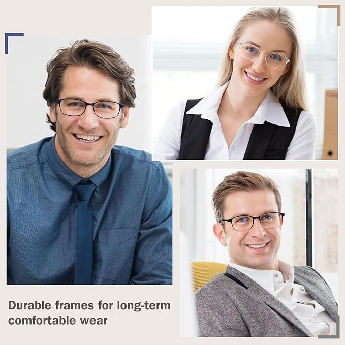 AQWANO 3 Pack Computer Reading Glasses Men Women Blue Light Blocking, Lightweight TR90 Flexible Frame Readers Glasses Anti Glare, No Rubber Frames 2.0