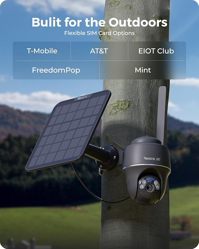 REOLINK 4K 4G LTE Cellular Security Camera, 8MP No WiFi Solar Powered, Pan Tilt 360° with Smart Detection, Color Night Vision, Local Storage, SIM+32GB SD Card Included, Go PT Ultra-Grey+Solar Panel 2