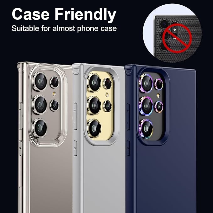 WSKEN for Samsung Galaxy S24 Ultra Camera Lens Protector, Ultra Thin Scratch Resistant 9H Tempered Glass with Aluminum Metal Circle Camera Screen Protector Cover Accessories, Yellow