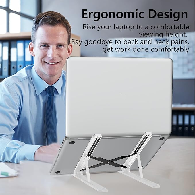 Laptop Stand for Desk, Adjustable Laptop Riser ABS+Silicone Foldable Portable Notebook Holder, Ventilated Cooling Notebook Mount Computer Stand for 10-15.6” Laptops,Tablets-White