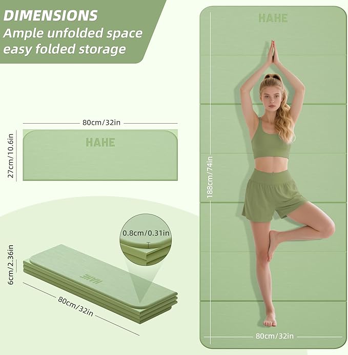 Foldable Yoga Mat, 74"Lx32"Wx1/3"Thick, Folding Exercise Mat, Non-slip Wide Pilates Mats for Home Workout/Travel, Portable Yoga Mat Thick for Yoga/Pilates/Camping/Floor Exercises