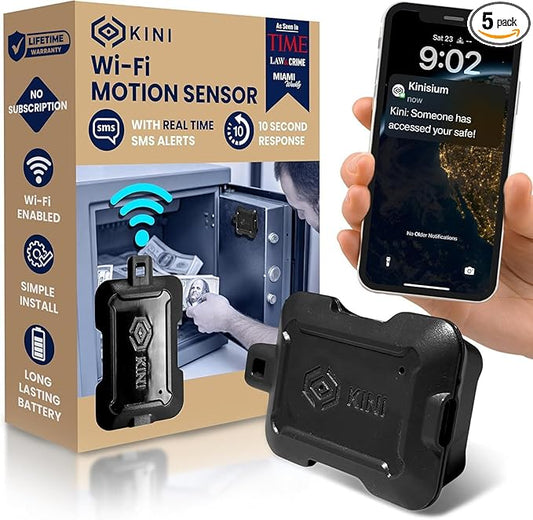 Kinisafe Alert, Wi-Fi Motion Sensor, Real-time SMS, Email, Push Alerts, IFTTT, Gun Safes, Cabinets, Home, Office, Easy Install, No Subscription, Long Lasting Rechargeable Battery