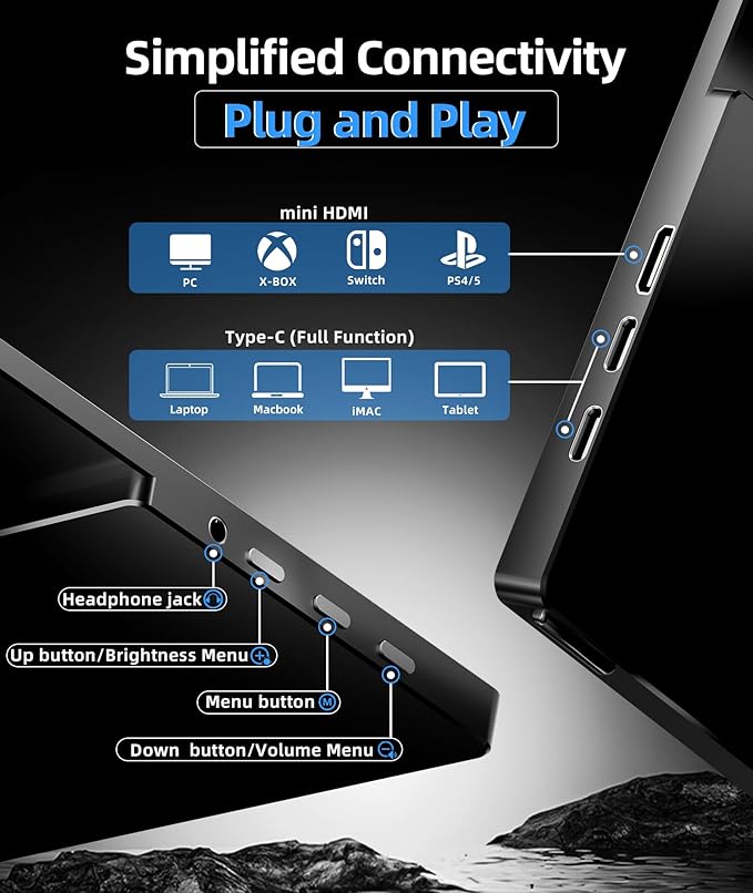 Portable Monitor, 18.5 Inch FHD 1080P 100% sRGB Laptop Screen Extender USB C HDMI Portable Gaming Monitor w/Smart Cover & Speakers, External Monitor for Laptop Mac PC