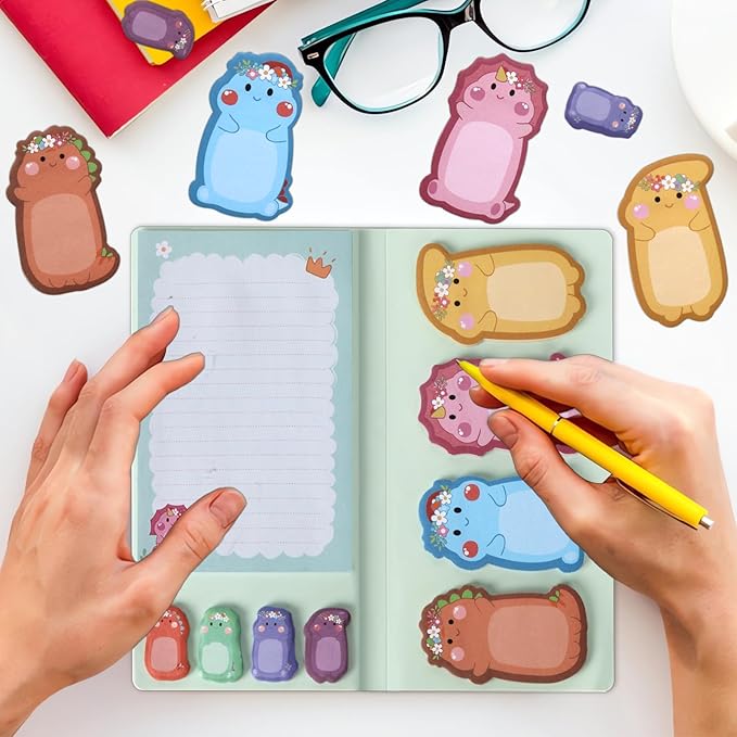 Dinosaur Sticky Notes Set, 360 Sheets Cute Cartoon Animal Dinosaur Self-Stick Notes Pads Dinosaur Themed Memo Pads Dinosaur Shaped Page Markers Index Tabs for Students Office School Supplies