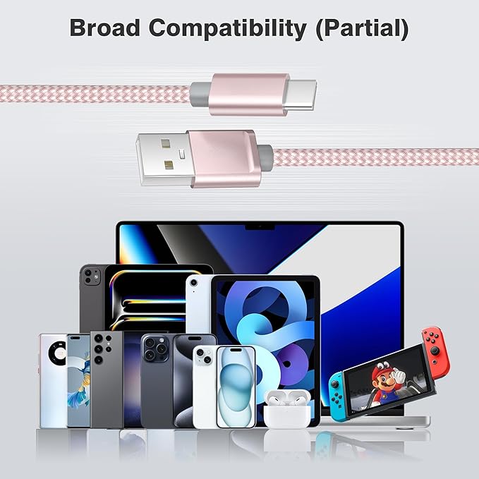 Elebase iPhone 17 16 Pro Max Charging Cable 1.5/3.3/6.6FT 3Pack,USB A to Type C Car Charger Cord,USBC Power Cable for New Apple iPad 10 10th Mini 8 8th 7 7th Air 5 5th 6 6th Airpods 4 4th Generation