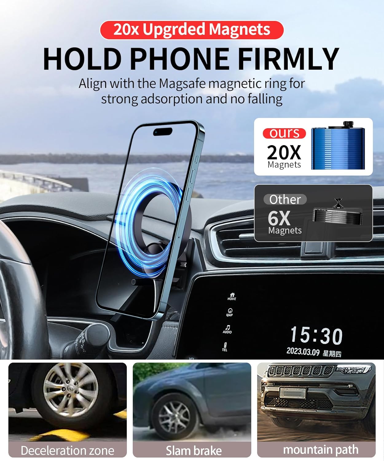 MaserWeller Car Phone Holder for Honda CRV CR-V 2017-2022 Accessories Screen Fixed Clip, 360° Rotation Phone Mount Compatible with MagSafe, Cell Phone Holder Does Not Affect Air Vent