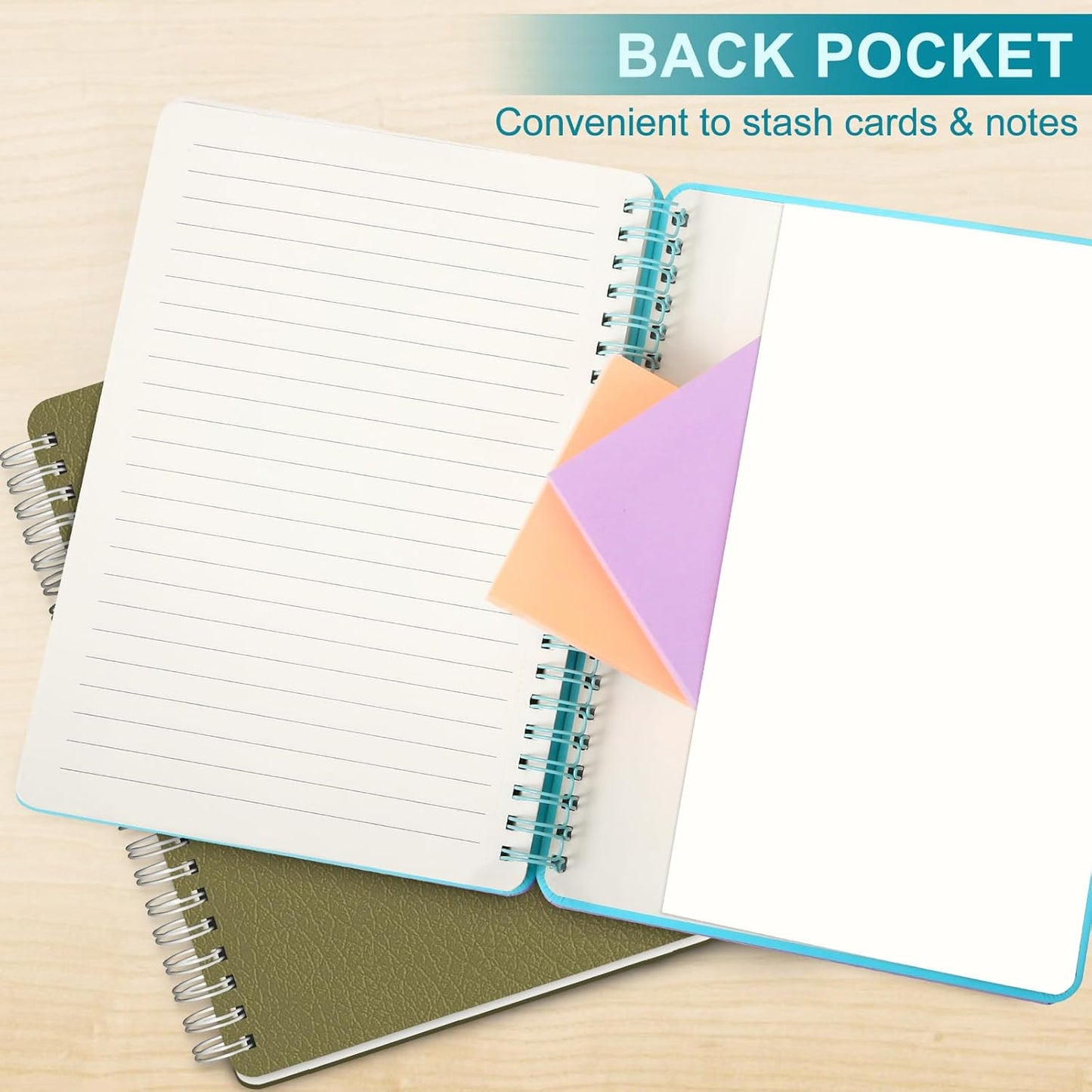 Lined Spiral Journal Notebook, A5 Hardcover Leather Notebook for Work, 5.7''×8.2'', 100GSM Thick Paper Spiral Bound Journaling Notebooks for Women & Men Office School Note Taking Business, Sky Blue