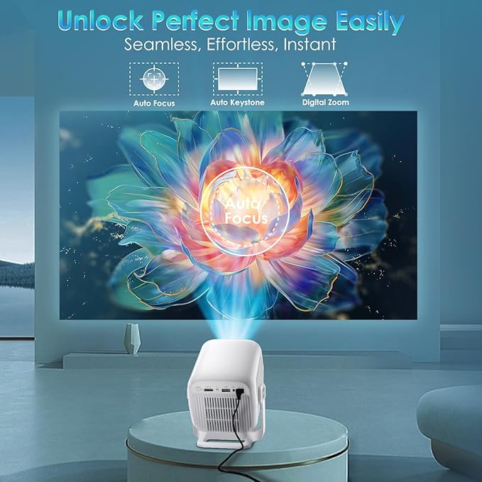 [ Auto Focus / Short Throw ] Smart Projector with Built in Apps, 5G Wifi and Bluetooth 5.4, 1080P Native Projectors 4K Outdoor Movies Projector, Mini Portable Proyector HY260Max