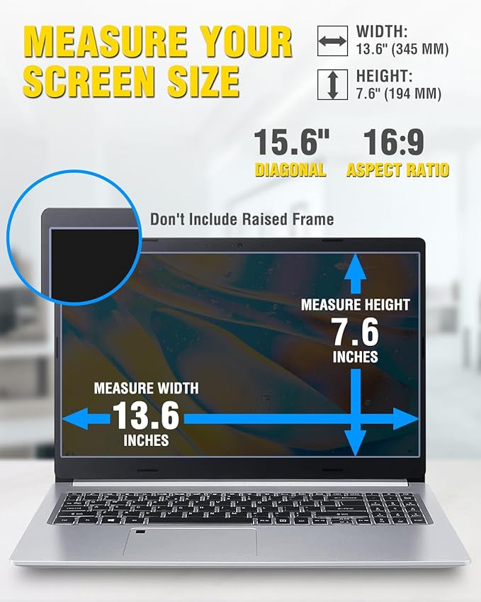 F FORITO Magnetic Laptop Privacy Screen 15.6 inch 16:9, 360° Anti Peeping Removable Anti Glare Blue Light Filter Compatible with All 15.6” 16:9 Laptops Portable Monitors