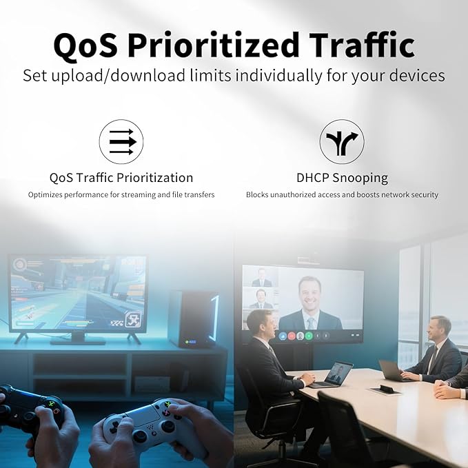 STEAMEMO 26-Port Gigabit Ethernet Switch | Smart Managed with 2 SFP Slots | QoS & VLAN Support | Rackmount/Desktop Metal Network Switch | Plug & Play Setup(Includes Power Adapter)