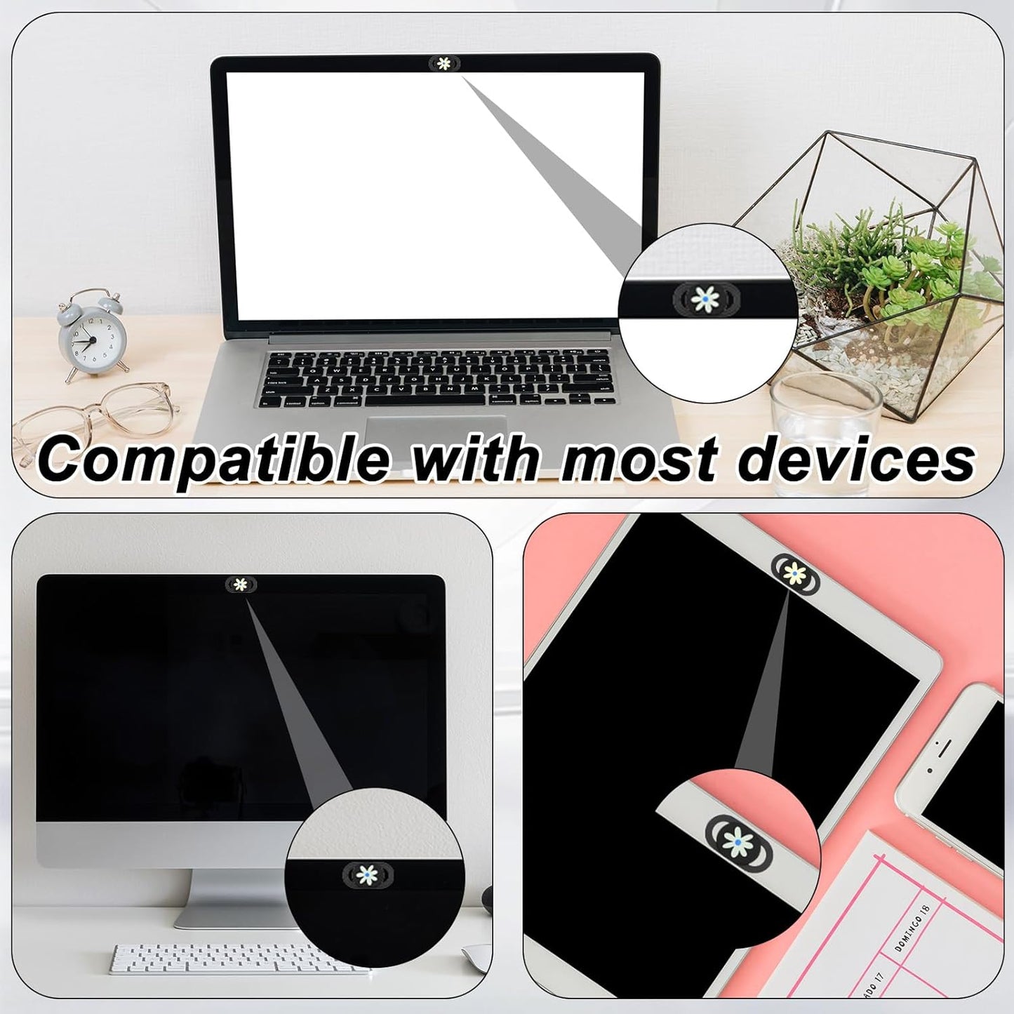 3 Pack Flower Laptop Camera Cover Slide, Flower Universal Webcam Cover Slide 0.027 Inch Ultra Thin Camera Privacy Covers for Laptop, Computer, Phone