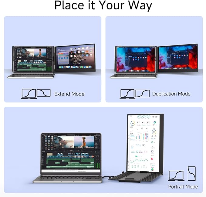 ROYY Laptop Screen Extender 14" Ultra-Thin Portable Dual Monitor FHD 1080P IPS Attachment Extended Extra Screen USB-C HDMI Port Compatible with Wins Mac Dex Chrome Travel Work Fits 13.3"-17" Laptops