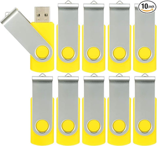 10pcs 4GB USB Flash Drives USB 2.0 Thumb Drive Bulk Swivel Memory Stick 4 GB Fold Storage Jump Drive Zip Drive, 10 Pack Yellow