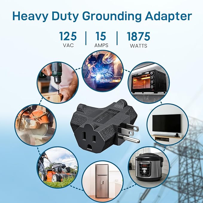 K KASONIC - 3-Outlet Grounding Adapter, [UL Listed] Plug Extender, Heavy-Duty Grounded Power Tap - 3 Pack (Black)