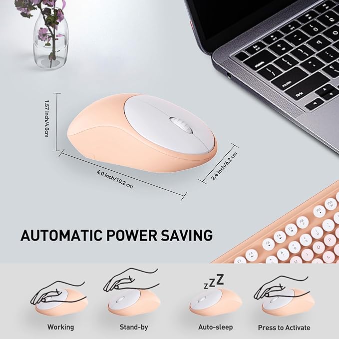 FD 2.4GHz Wireless Keyboard and Mouse Combo with Switch Button - Full-Size Keyboard - Compatible for Windows/Laptop/PC/Notebook/Smart TV and More - Light Pink Colorful